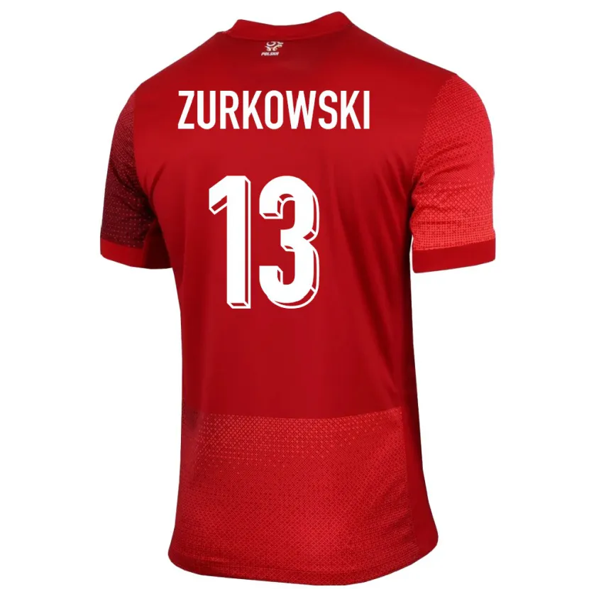Danxen Mujer Camiseta Polonia Szymon Zurkowski #13 Rojo 2ª Equipación 24-26 La Camisa