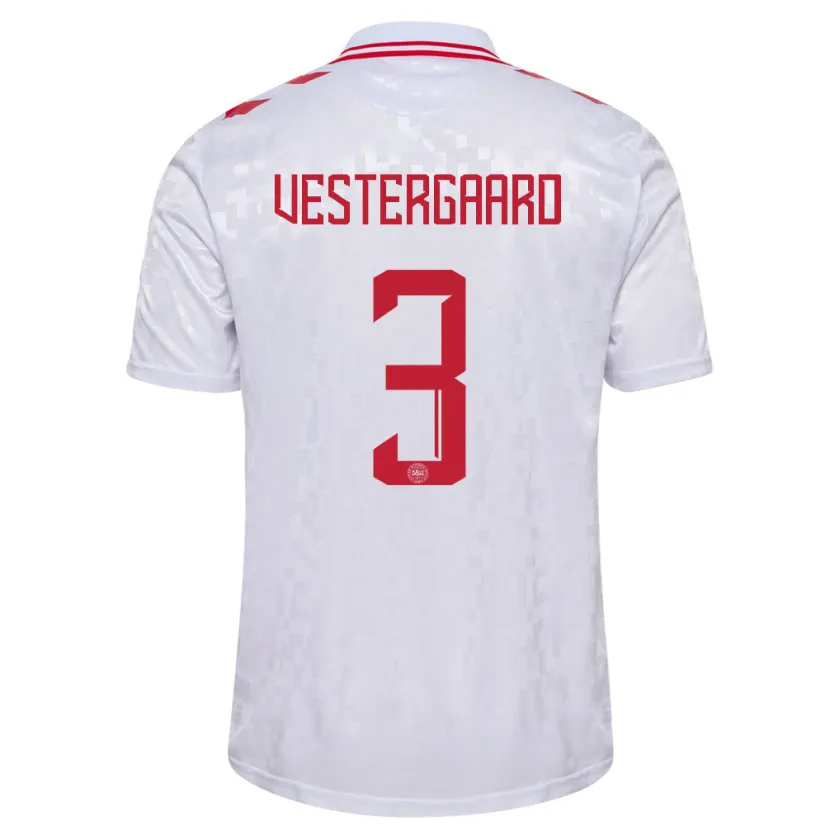 Danxen Mujer Camiseta Dinamarca Jannik Vestergaard #3 Blanco 2ª Equipación 24-26 La Camisa
