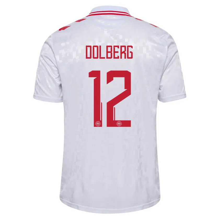 Danxen Mujer Camiseta Dinamarca Kasper Dolberg #12 Blanco 2ª Equipación 24-26 La Camisa