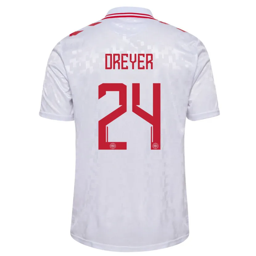 Danxen Mujer Camiseta Dinamarca Anders Dreyer #24 Blanco 2ª Equipación 24-26 La Camisa