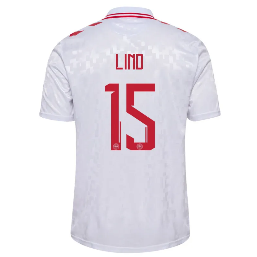 Danxen Mujer Camiseta Dinamarca Victor Lind #15 Blanco 2ª Equipación 24-26 La Camisa