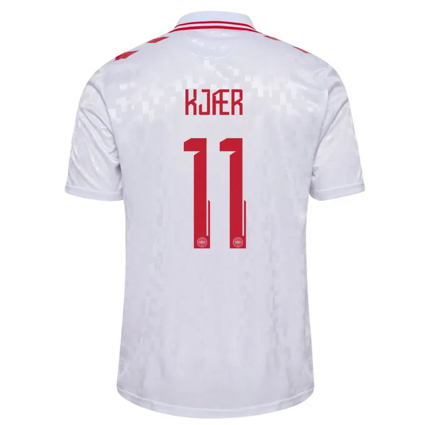 Danxen Mujer Camiseta Dinamarca Jeppe Kjær #11 Blanco 2ª Equipación 24-26 La Camisa