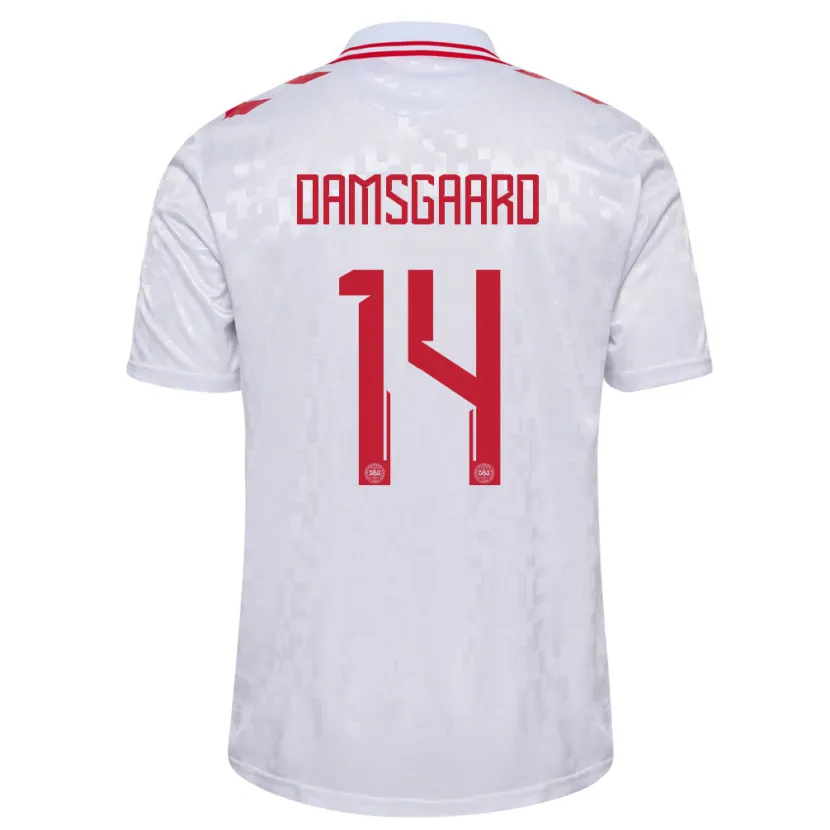 Danxen Mujer Camiseta Dinamarca Mikkel Damsgaard #14 Blanco 2ª Equipación 24-26 La Camisa
