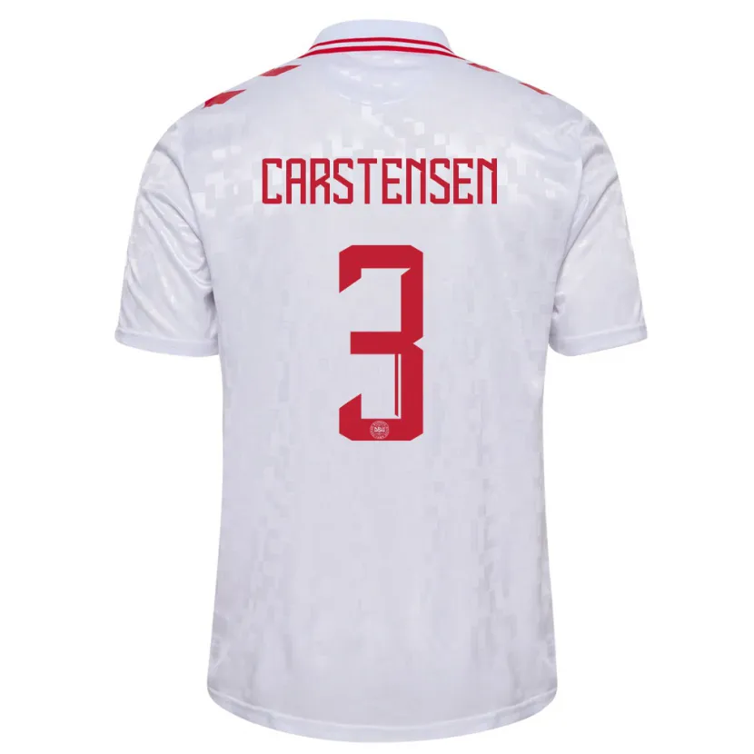 Danxen Mujer Camiseta Dinamarca Rasmus Carstensen #3 Blanco 2ª Equipación 24-26 La Camisa