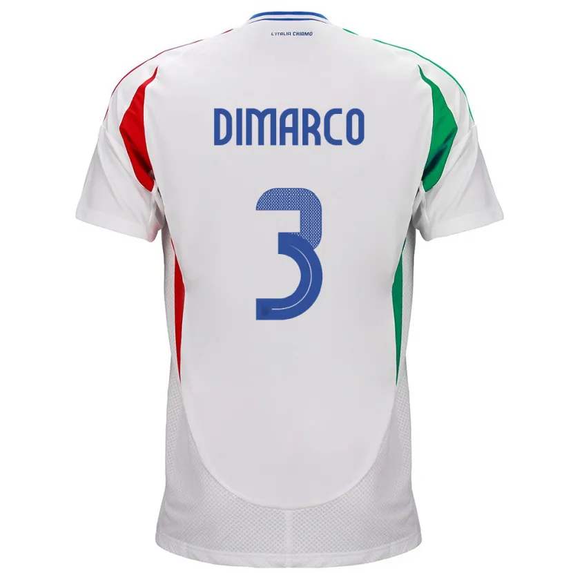 Danxen Mujer Camiseta Italia Federico Dimarco #3 Blanco 2ª Equipación 24-26 La Camisa