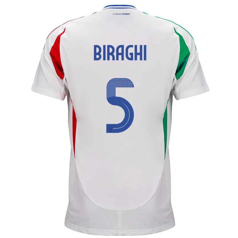 Danxen Mujer Camiseta Italia Cristiano Biraghi #5 Blanco 2ª Equipación 24-26 La Camisa