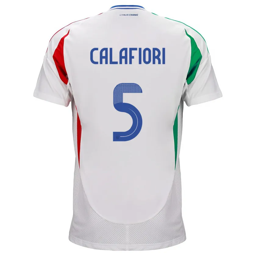Danxen Mujer Camiseta Italia Riccardo Calafiori #5 Blanco 2ª Equipación 24-26 La Camisa