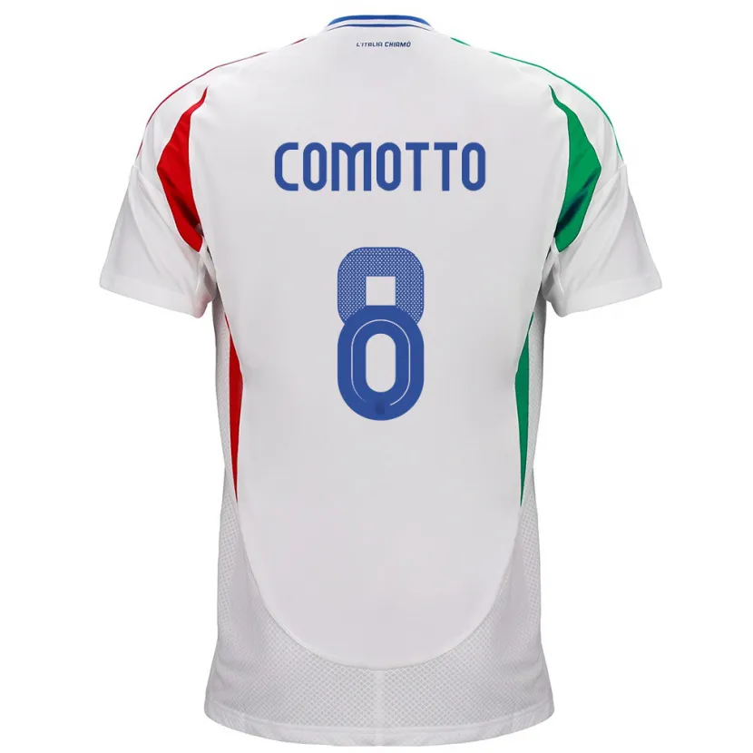 Danxen Mujer Camiseta Italia Christian Comotto #8 Blanco 2ª Equipación 24-26 La Camisa
