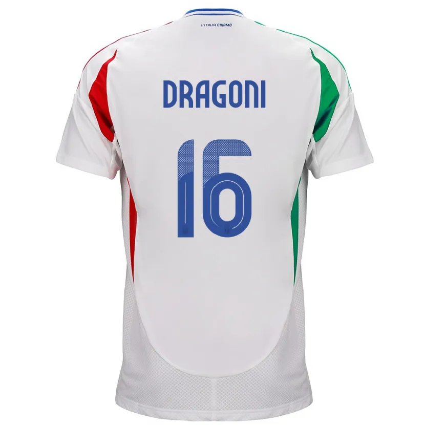 Danxen Mujer Camiseta Italia Giulia Dragoni #16 Blanco 2ª Equipación 24-26 La Camisa