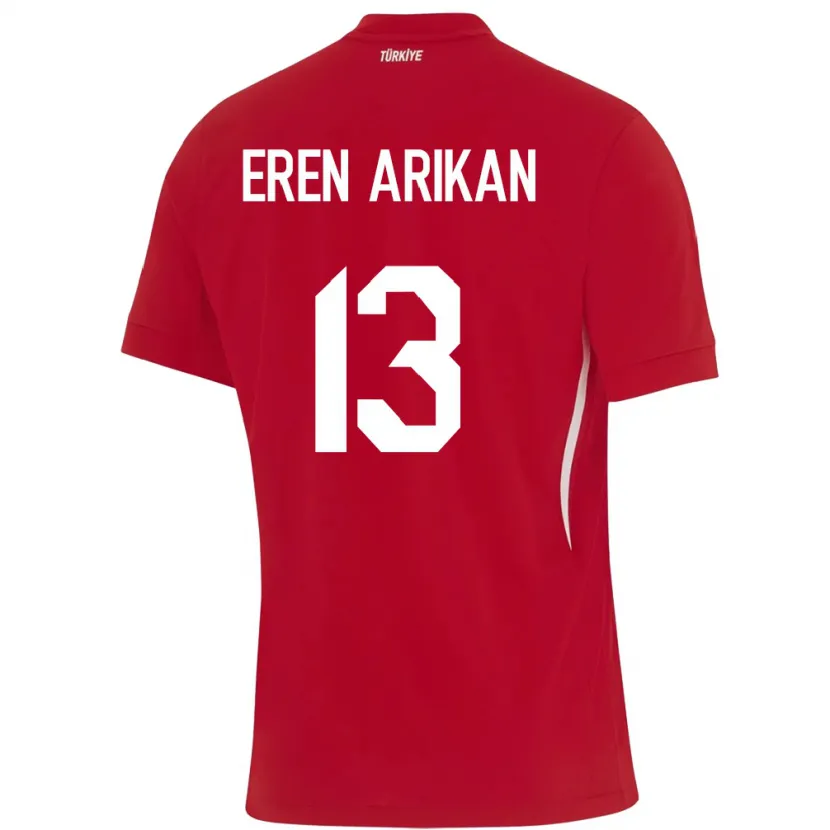 Danxen Mujer Camiseta Turquía Muhammed Eren Arıkan #13 Rojo 2ª Equipación 24-26 La Camisa