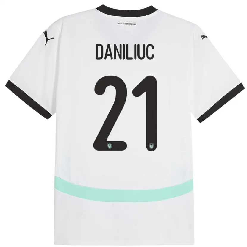Danxen Mujer Camiseta Austria Flavius Daniliuc #21 Blanco 2ª Equipación 24-26 La Camisa