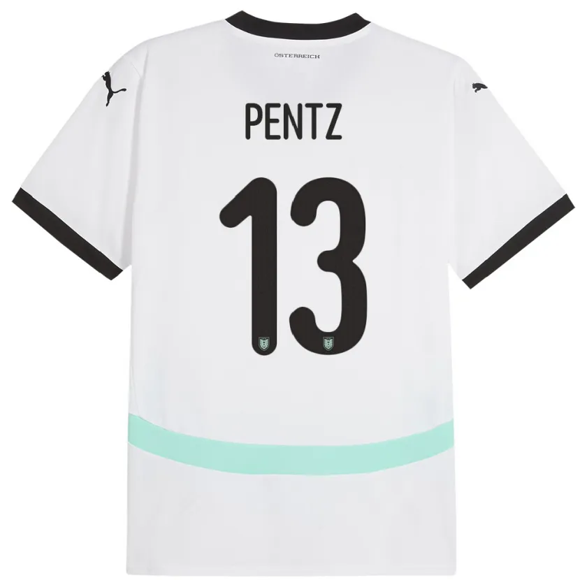 Danxen Mujer Camiseta Austria Patrick Pentz #13 Blanco 2ª Equipación 24-26 La Camisa