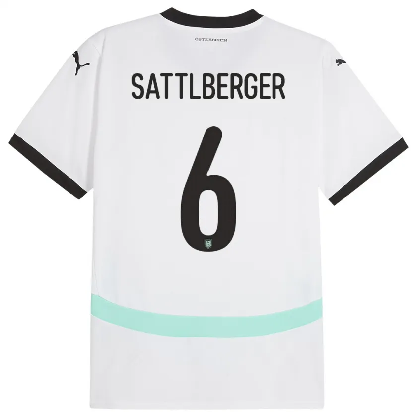 Danxen Mujer Camiseta Austria Nikolas Sattlberger #6 Blanco 2ª Equipación 24-26 La Camisa
