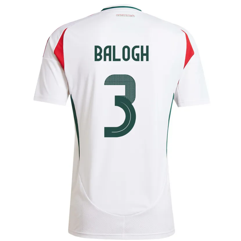 Danxen Mujer Camiseta Hungría Botond Balogh #3 Blanco 2ª Equipación 24-26 La Camisa