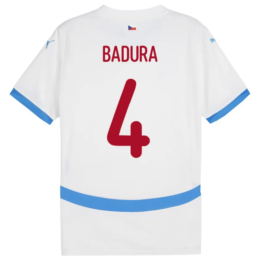 Danxen Mujer Camiseta Chequia Vitezslav Badura #4 Blanco 2ª Equipación 24-26 La Camisa