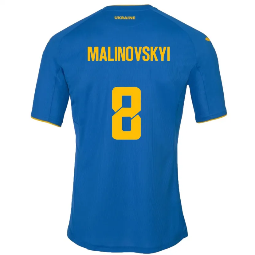 Danxen Mujer Camiseta Ucrania Ruslan Malinovskyi #8 Azul 2ª Equipación 24-26 La Camisa