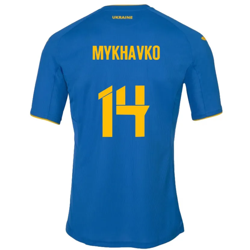 Danxen Mujer Camiseta Ucrania Taras Mykhavko #14 Azul 2ª Equipación 24-26 La Camisa