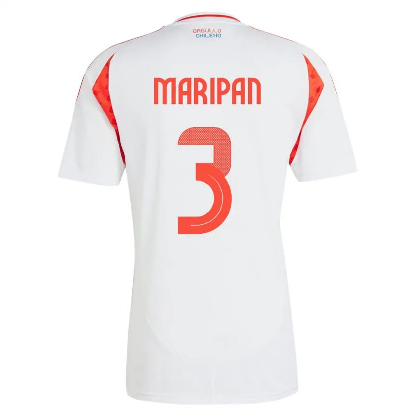Danxen Mujer Camiseta Chile Guillermo Maripán #3 Blanco 2ª Equipación 24-26 La Camisa