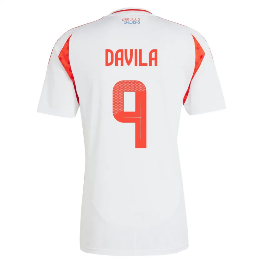 Danxen Mujer Camiseta Chile Víctor Dávila #9 Blanco 2ª Equipación 24-26 La Camisa