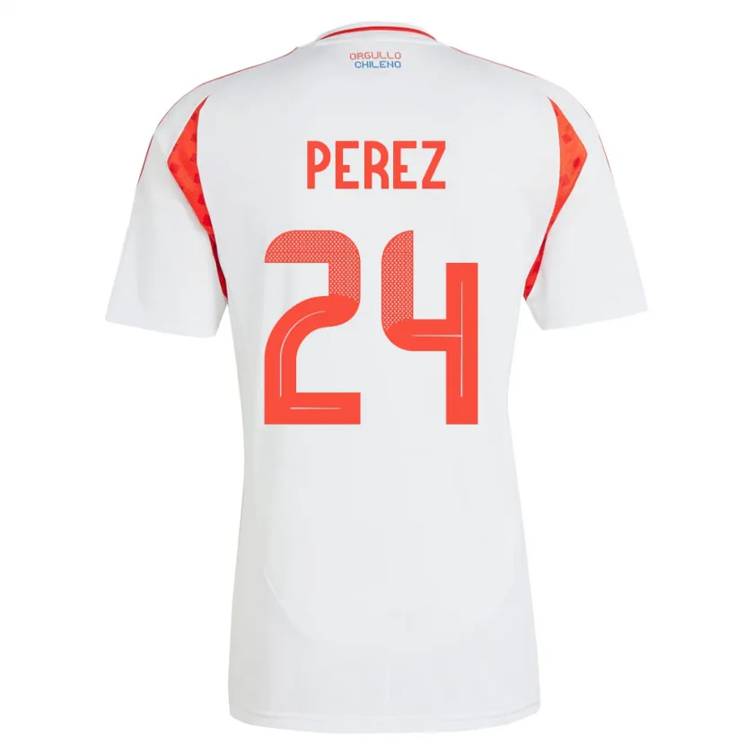 Danxen Mujer Camiseta Chile César Pérez #24 Blanco 2ª Equipación 24-26 La Camisa