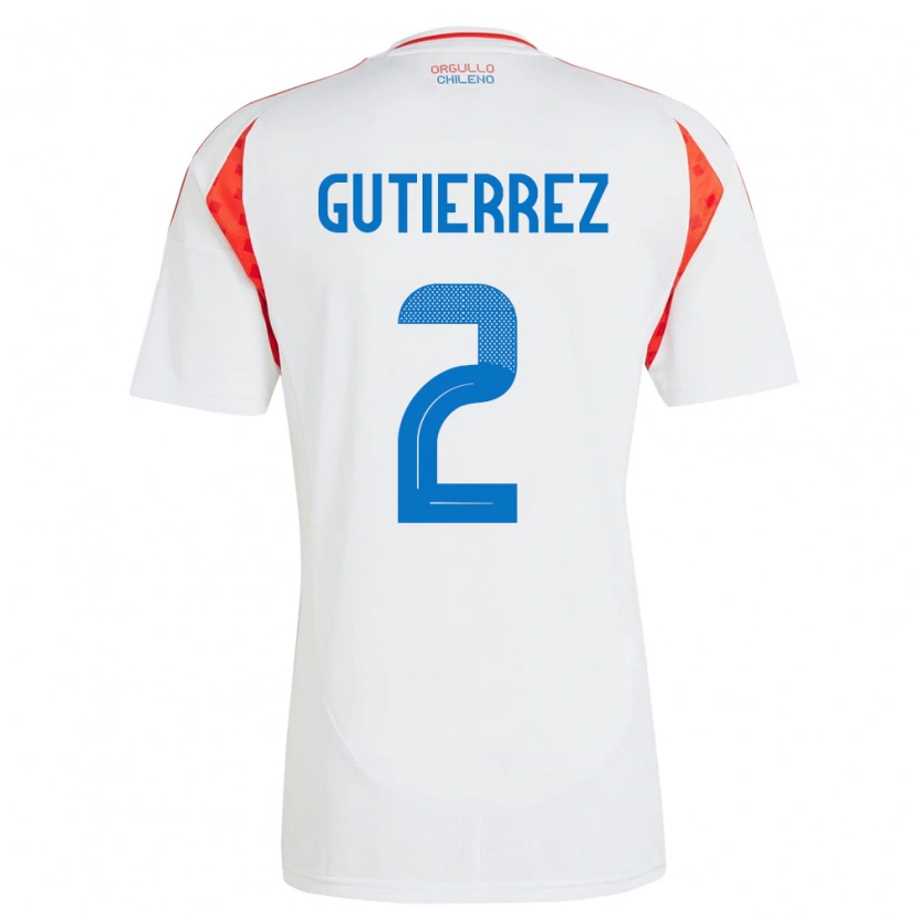 Danxen Mujer Camiseta Chile Joaquín Gutiérrez #2 Blanco 2ª Equipación 24-26 La Camisa