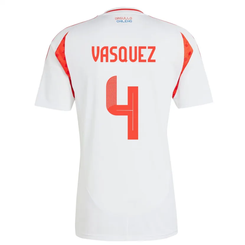 Danxen Mujer Camiseta Chile Matías Vásquez #4 Blanco 2ª Equipación 24-26 La Camisa