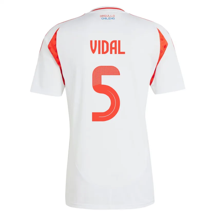 Danxen Mujer Camiseta Chile Valentín Vidal #5 Blanco 2ª Equipación 24-26 La Camisa