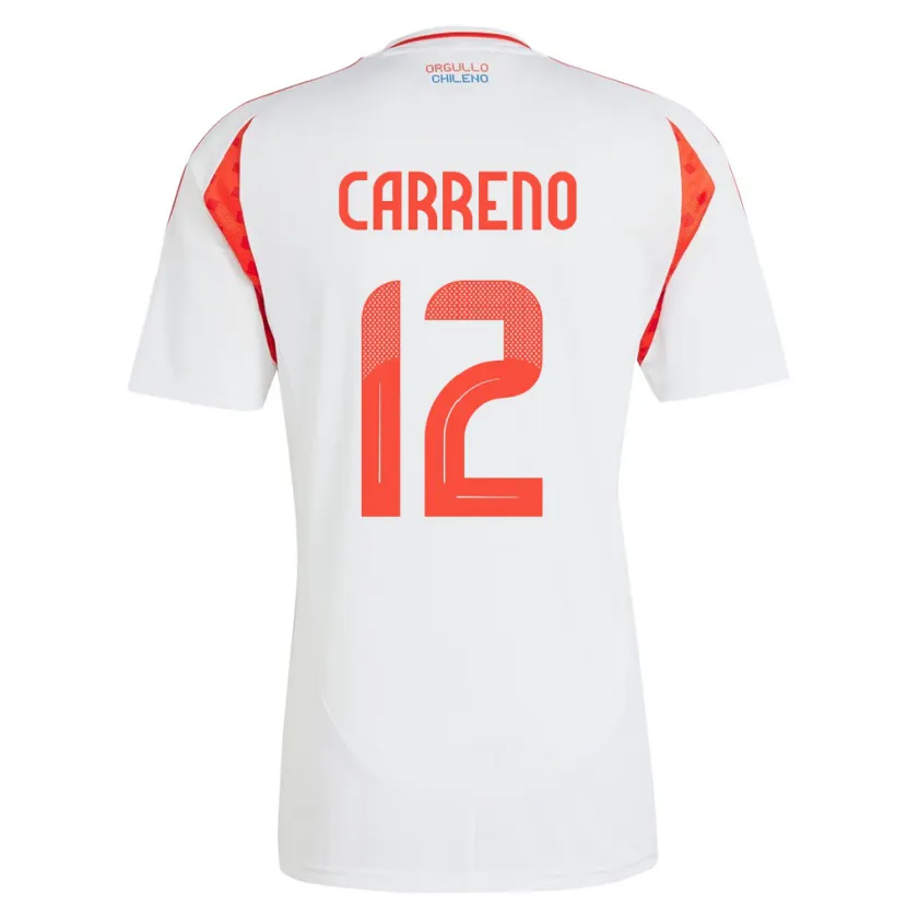 Danxen Mujer Camiseta Chile Diego Carreño #12 Blanco 2ª Equipación 24-26 La Camisa