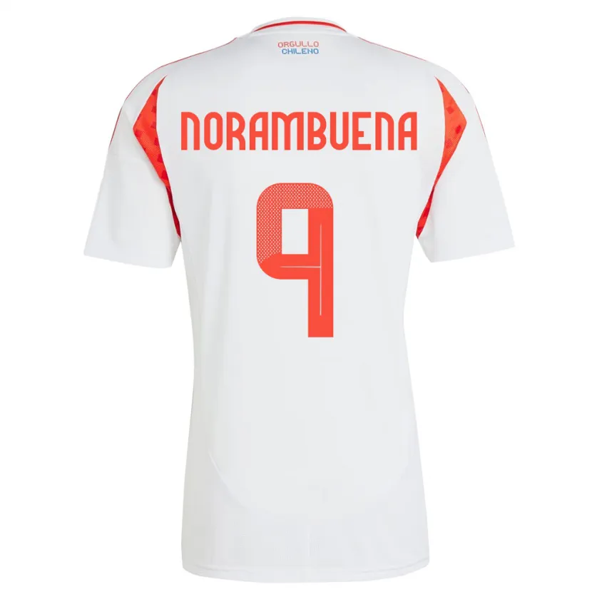 Danxen Mujer Camiseta Chile Gabriel Norambuena #9 Blanco 2ª Equipación 24-26 La Camisa