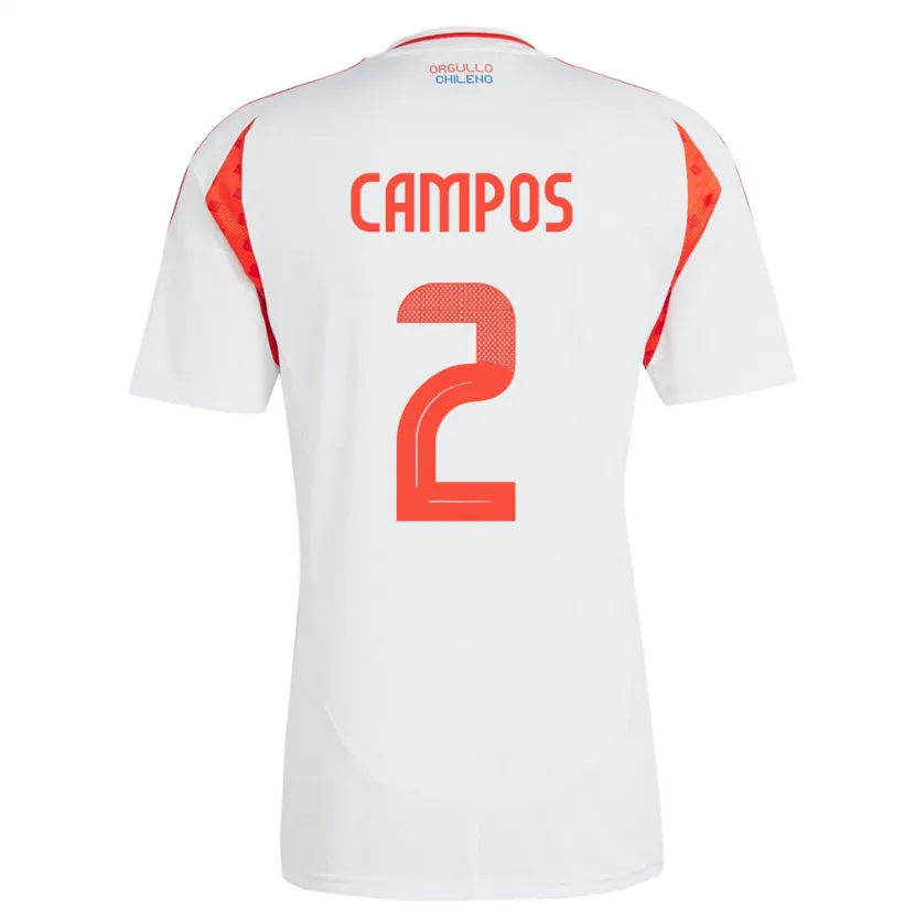 Danxen Mujer Camiseta Chile Víctor Campos #2 Blanco 2ª Equipación 24-26 La Camisa