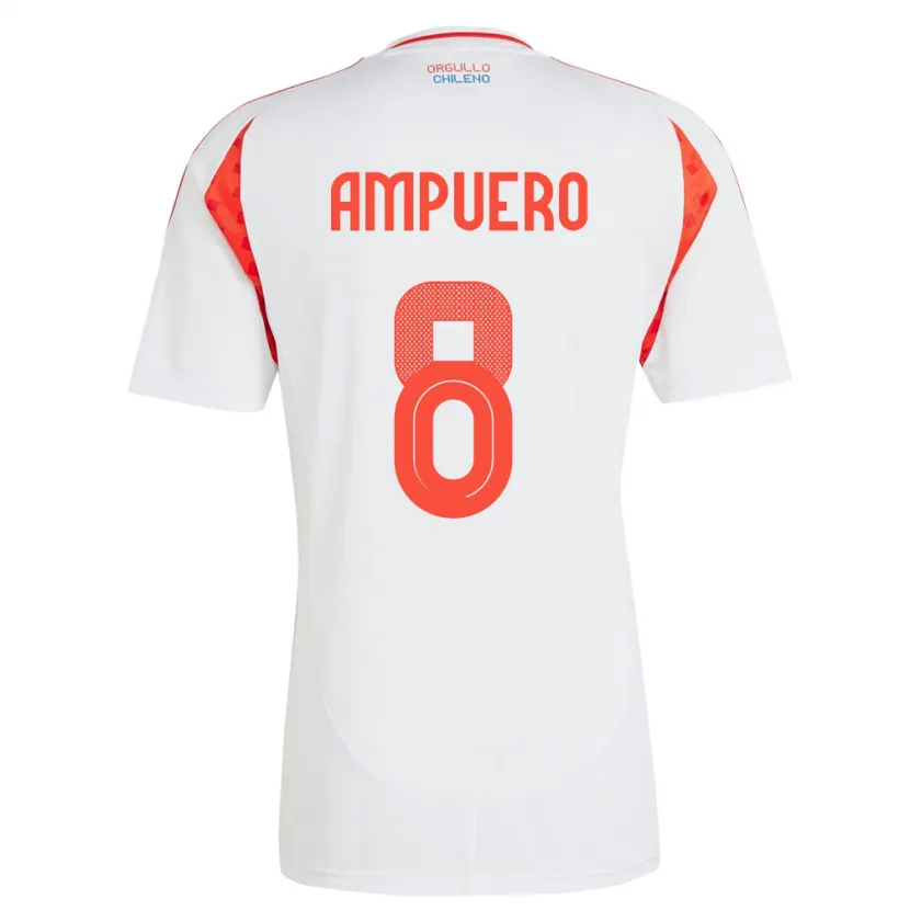 Danxen Mujer Camiseta Chile Benjamín Ampuero #8 Blanco 2ª Equipación 24-26 La Camisa