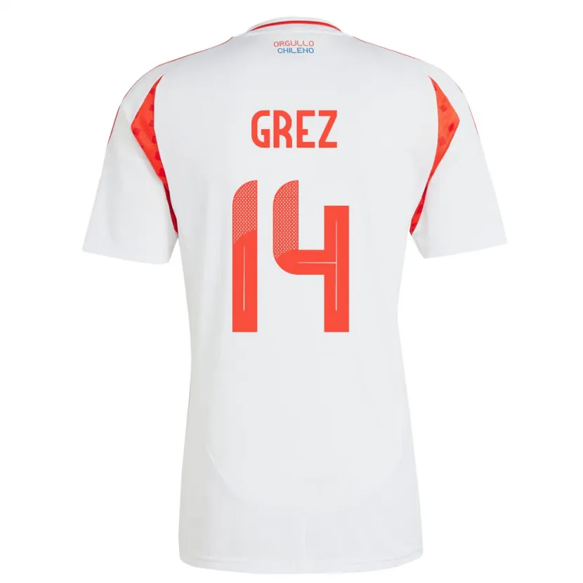 Danxen Mujer Camiseta Chile Javiera Grez #14 Blanco 2ª Equipación 24-26 La Camisa