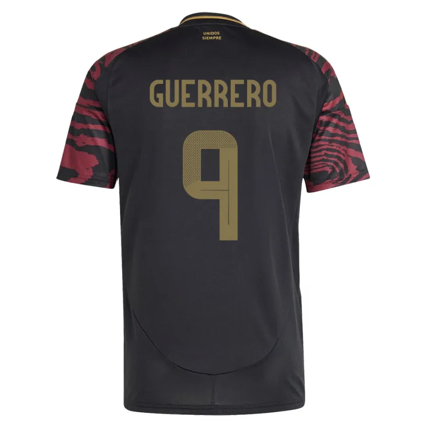 Danxen Mujer Camiseta Perú Paolo Guerrero #9 Negro 2ª Equipación 24-26 La Camisa