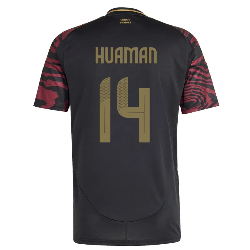 Danxen Mujer Camiseta Perú Marco Huamán #14 Negro 2ª Equipación 24-26 La Camisa