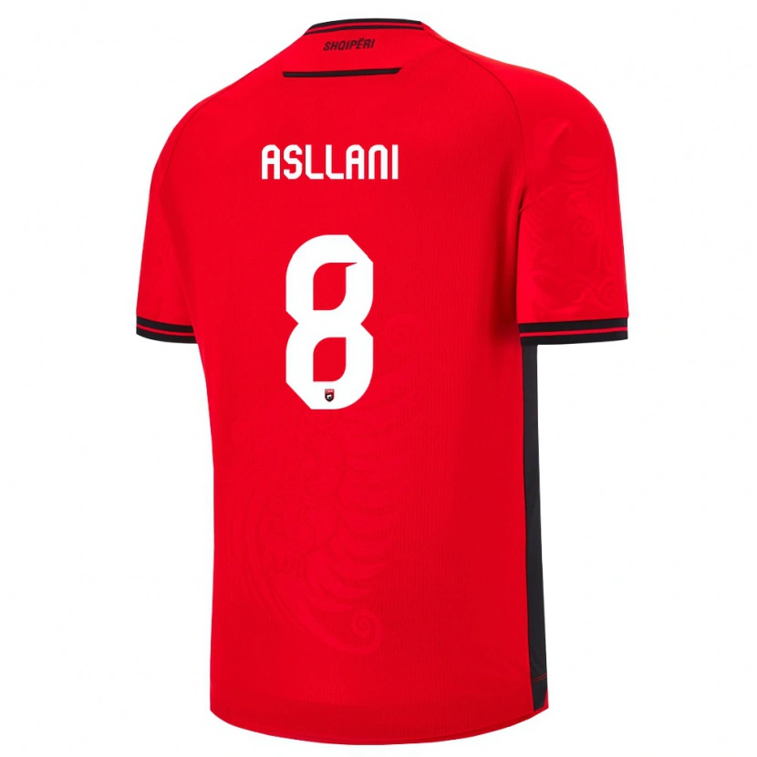 Danxen Niño Camiseta Albania Kristjan Asllani #8 Rojo Negro 1ª Equipación 26-28 La Camisa