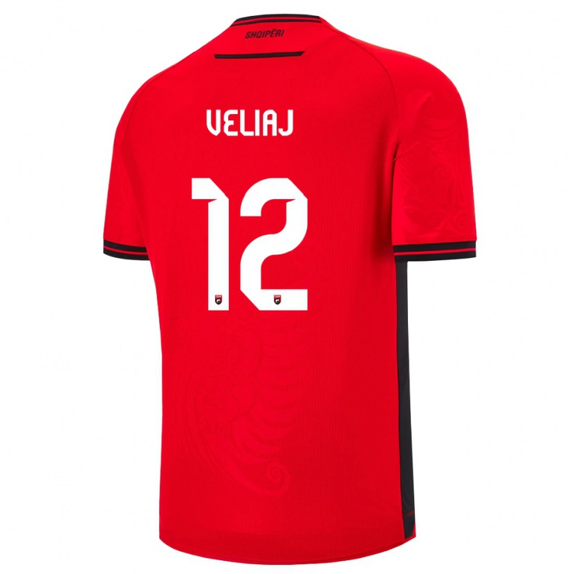 Danxen Niño Camiseta Albania Giulio Veliaj #12 Rojo Negro 1ª Equipación 26-28 La Camisa