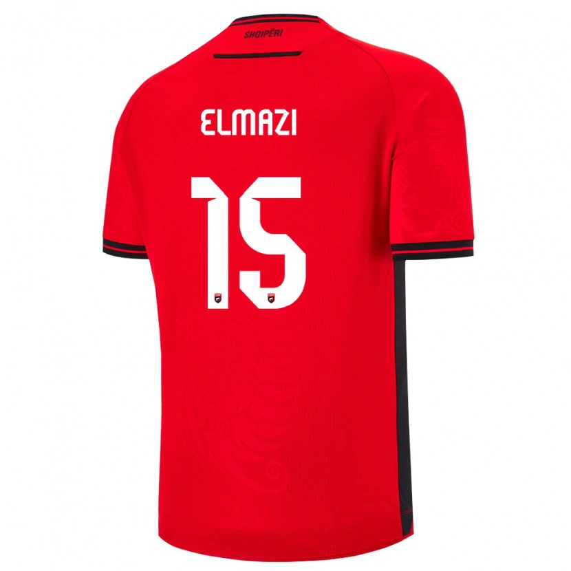 Danxen Niño Camiseta Albania Enea Elmazi #15 Rojo Negro 1ª Equipación 26-28 La Camisa