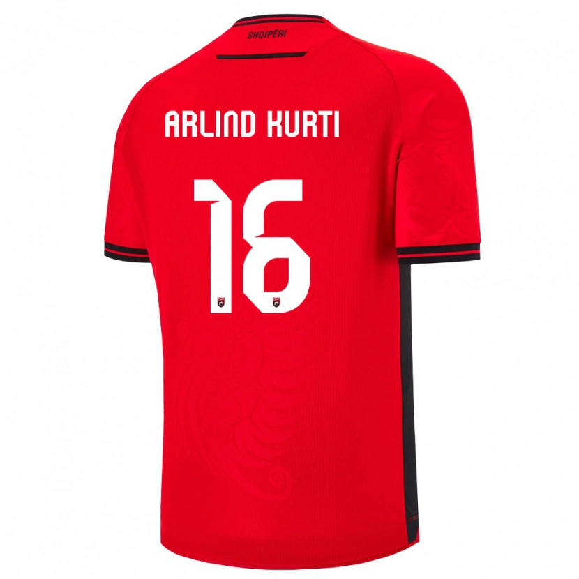 Danxen Niño Camiseta Albania Arlind Kurti #16 Rojo Negro 1ª Equipación 26-28 La Camisa