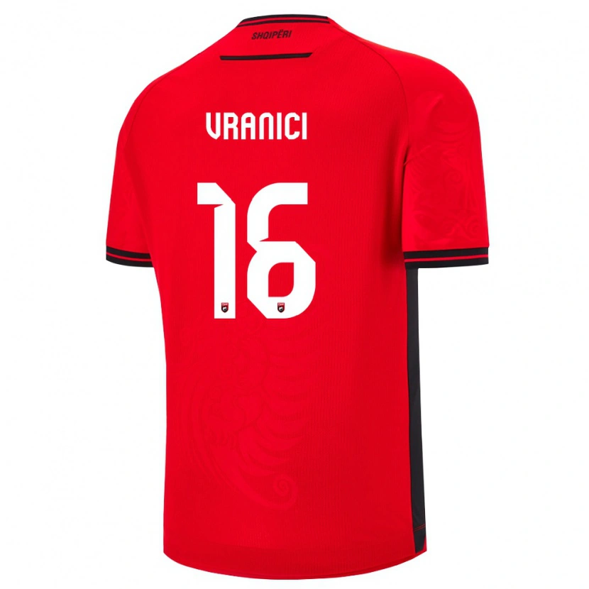 Danxen Niño Camiseta Albania Dean Vranici #16 Rojo Negro 1ª Equipación 26-28 La Camisa