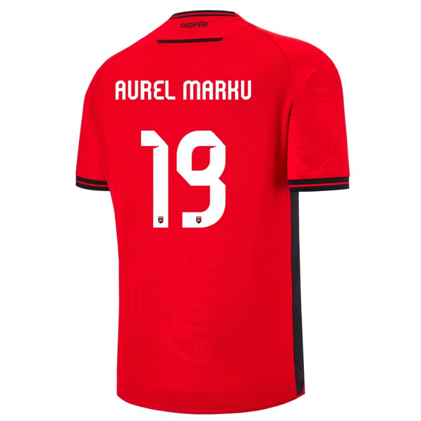 Danxen Niño Camiseta Albania Aurel Marku #19 Rojo Negro 1ª Equipación 26-28 La Camisa