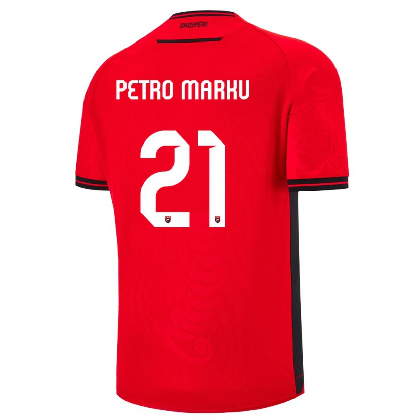 Danxen Niño Camiseta Albania Petro Marku #21 Rojo Negro 1ª Equipación 26-28 La Camisa