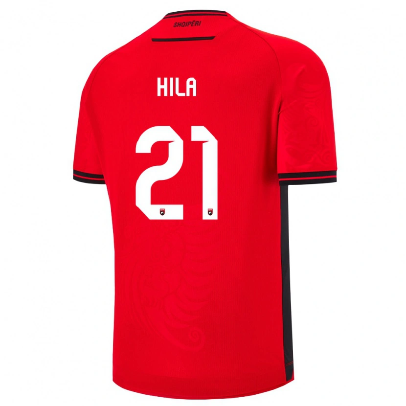 Danxen Niño Camiseta Albania Alma Hila #21 Rojo Negro 1ª Equipación 26-28 La Camisa