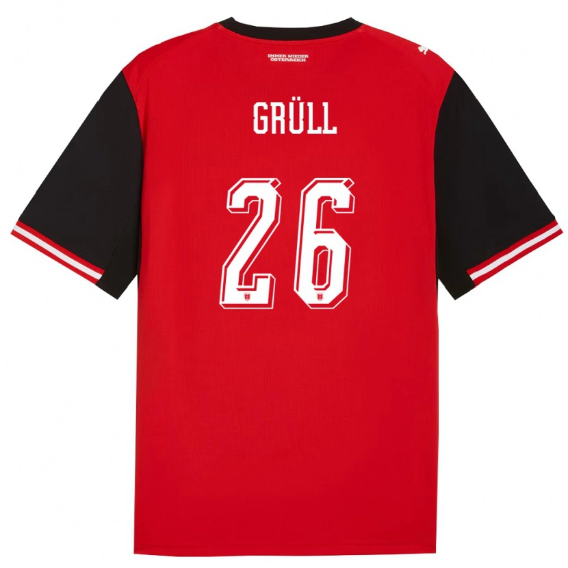 Danxen Niño Camiseta Austria Marco Grüll #26 Negro Blanco 1ª Equipación 26-28 La Camisa