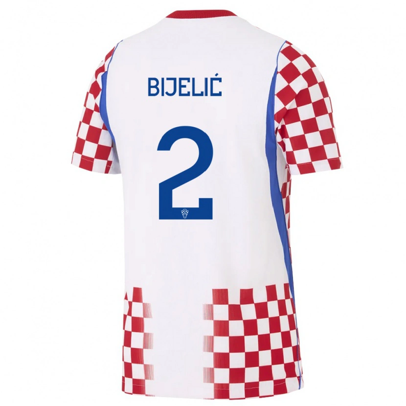 Danxen Niño Camiseta Croacia Dario Bijelic #2 Blanco Rojo Azul 1ª Equipación 26-28 La Camisa