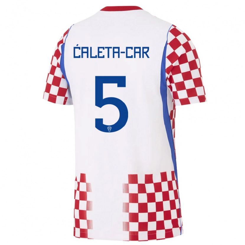 Danxen Niño Camiseta Croacia Duje Caleta-Car #5 Blanco Rojo Azul 1ª Equipación 26-28 La Camisa
