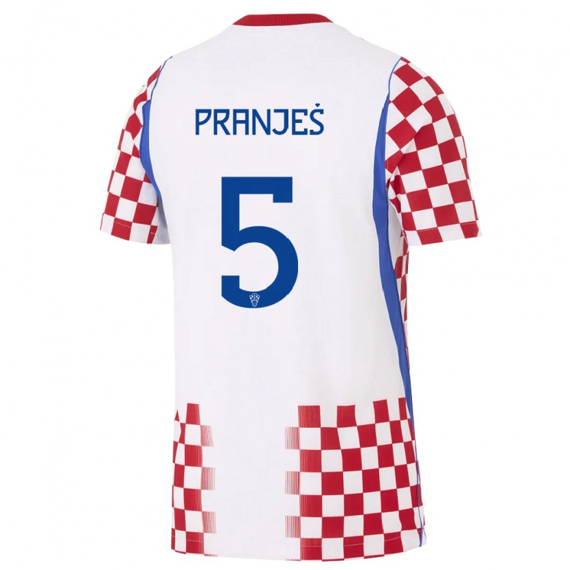 Danxen Niño Camiseta Croacia Katarina Pranjes #5 Blanco Rojo Azul 1ª Equipación 26-28 La Camisa