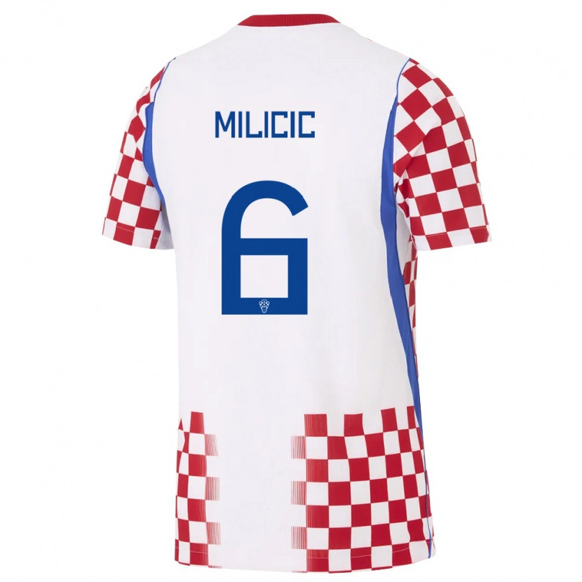 Danxen Niño Camiseta Croacia Matej Milicic #6 Blanco Rojo Azul 1ª Equipación 26-28 La Camisa