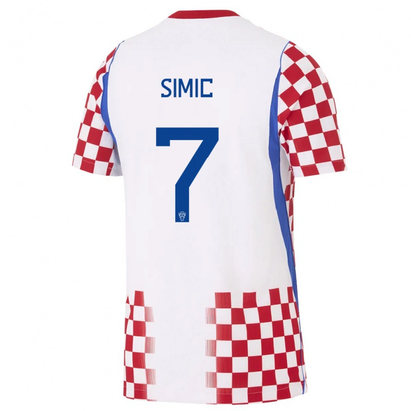 Danxen Niño Camiseta Croacia Karlo Simic #7 Blanco Rojo Azul 1ª Equipación 26-28 La Camisa
