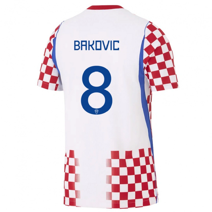Danxen Niño Camiseta Croacia Tomas Bakovic #8 Blanco Rojo Azul 1ª Equipación 26-28 La Camisa