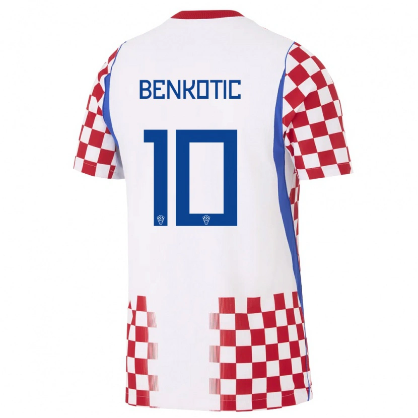 Danxen Niño Camiseta Croacia Jona Benkotic #10 Blanco Rojo Azul 1ª Equipación 26-28 La Camisa